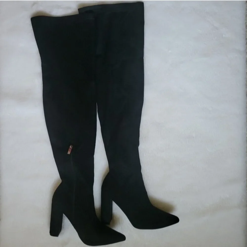 NWT New York & Company Faux Suede Tall Heeled Monia Boot - Picture 2 of 13